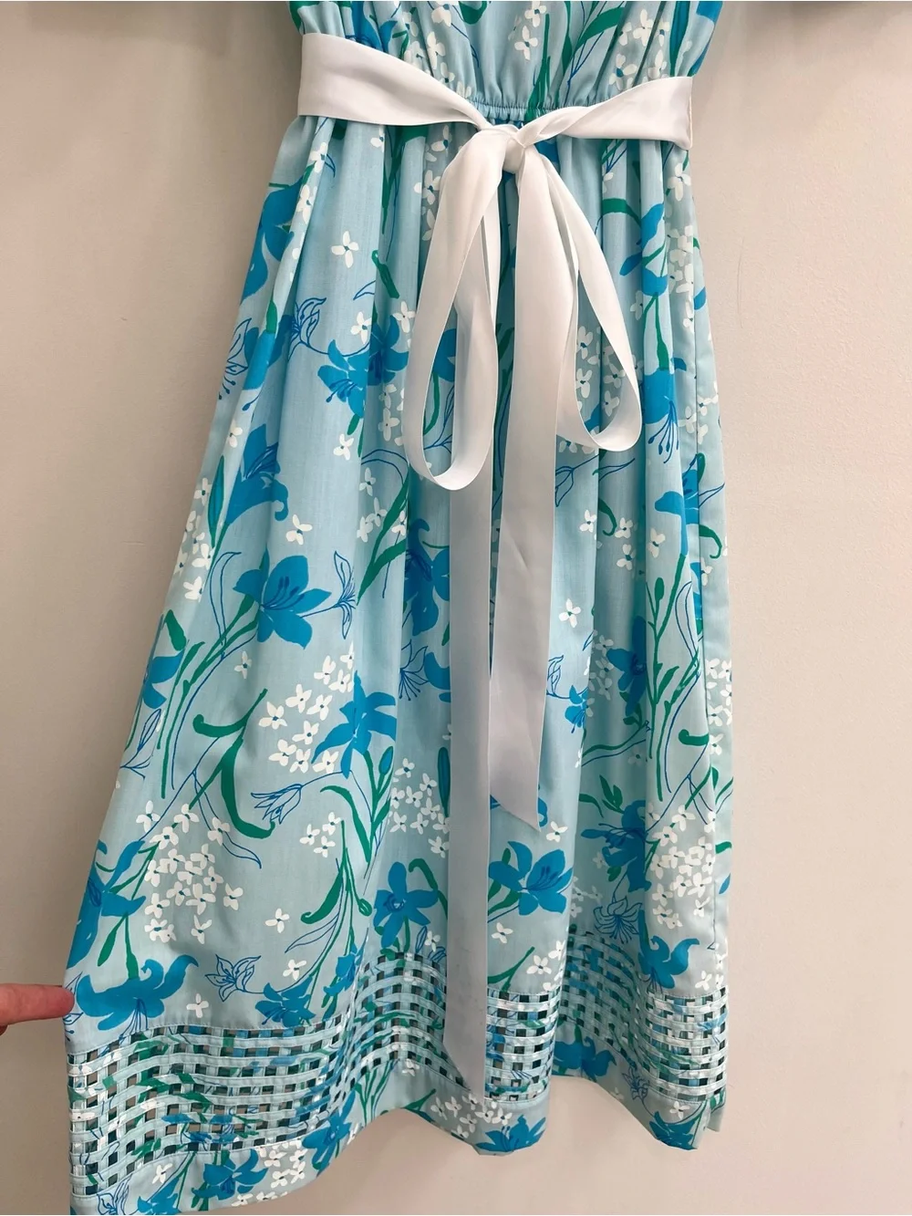 Vintage Lilly Pulitzer 80’s cotton midi dress light blue floral basket weave hem - Picture 6 of 16